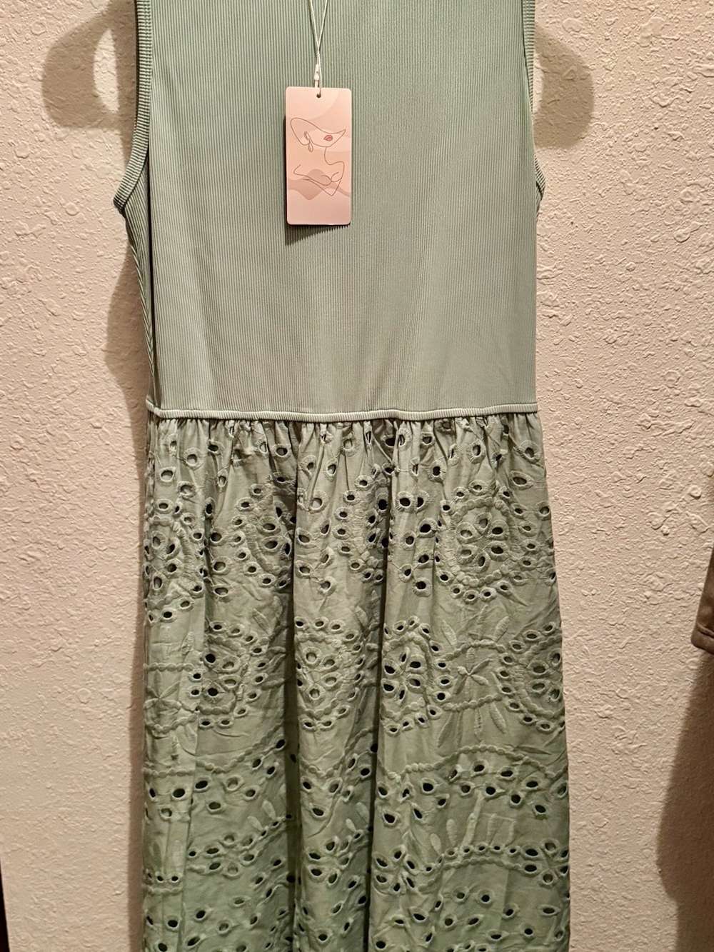 Green Eyelet Tiered Dress